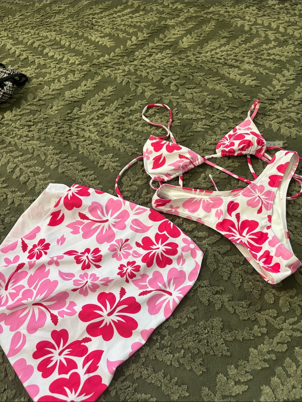 Girls Pink Floral Two-Piece Swim Set with Cover-Up
